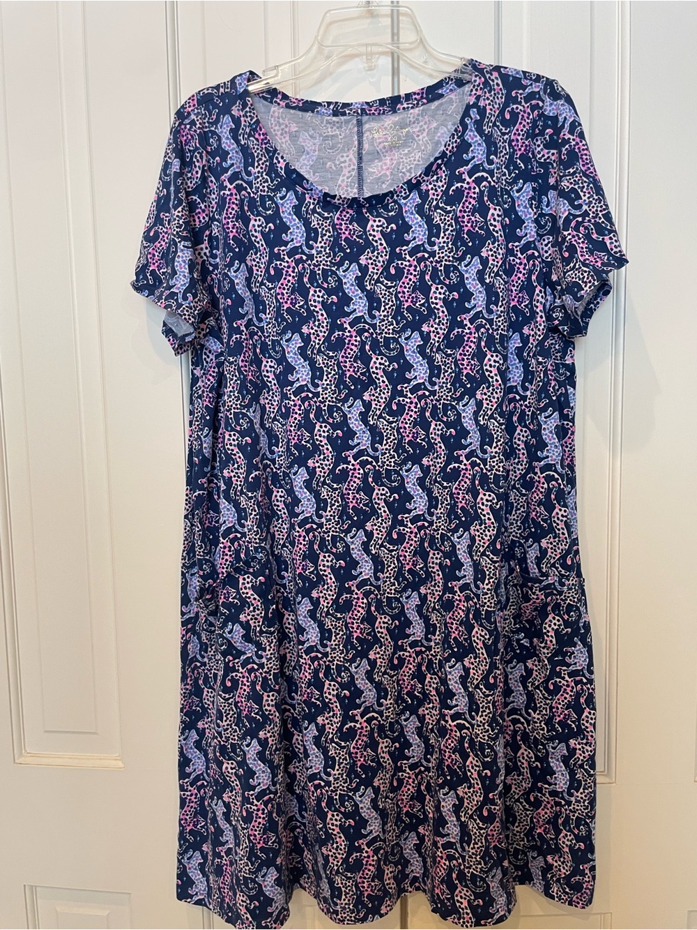 Lilly Pulitzer Navy Dress with Pink and Light Blue Leopard Print